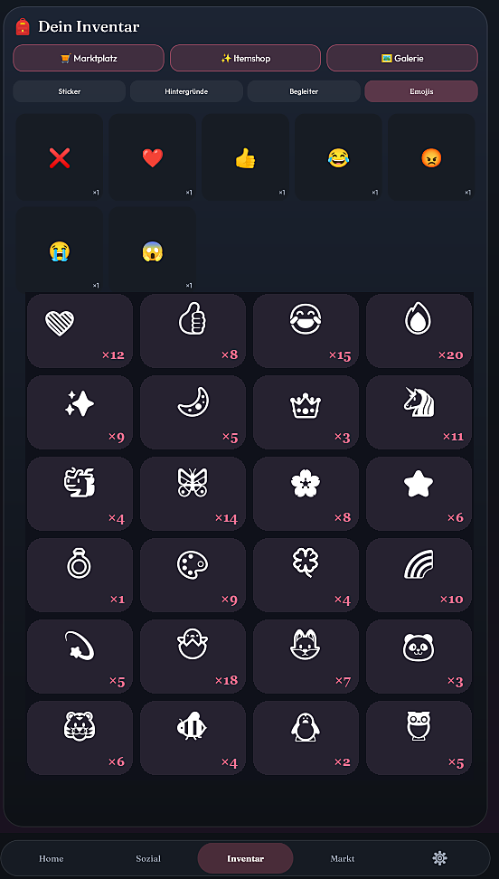 Inventar voller Sticker und Emojis